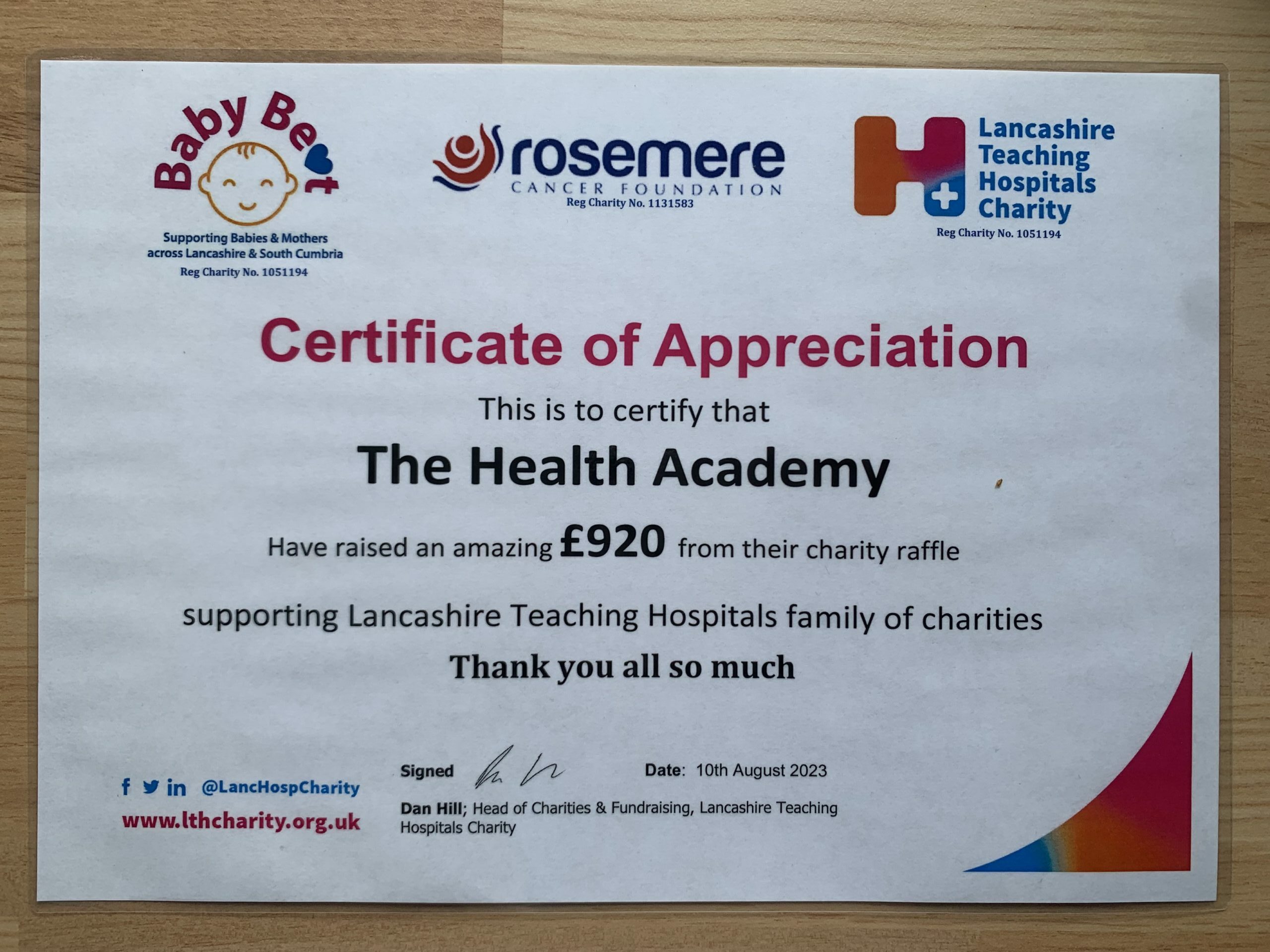 The Health Academy Raises £920 For LTHTR Charities! - The Health Academy